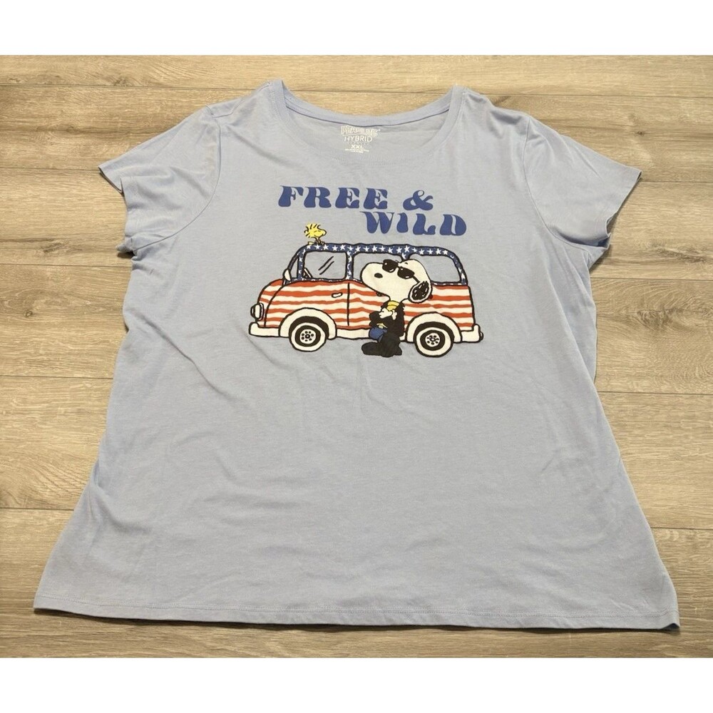 Peanuts Snoopy Woodstock Hybrid Blue Patriotic Free & Wild Short Sleeve Tee XXL